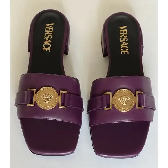 VERSACE Medusa Women's Plum Sandals 7 US (37 Euro) 1014748 Spain NIB $900 - Picture 2 of 15